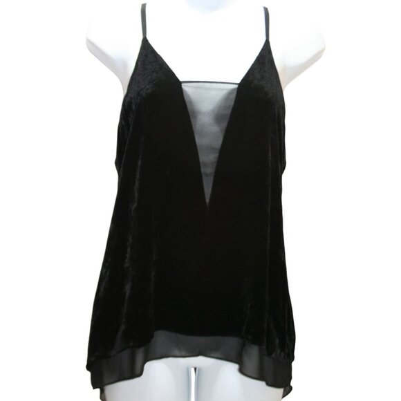 BCBG Max Azria Womens XXS Lyssa Velvet Camisole Black Sheer Trim - Picture 1 of 6